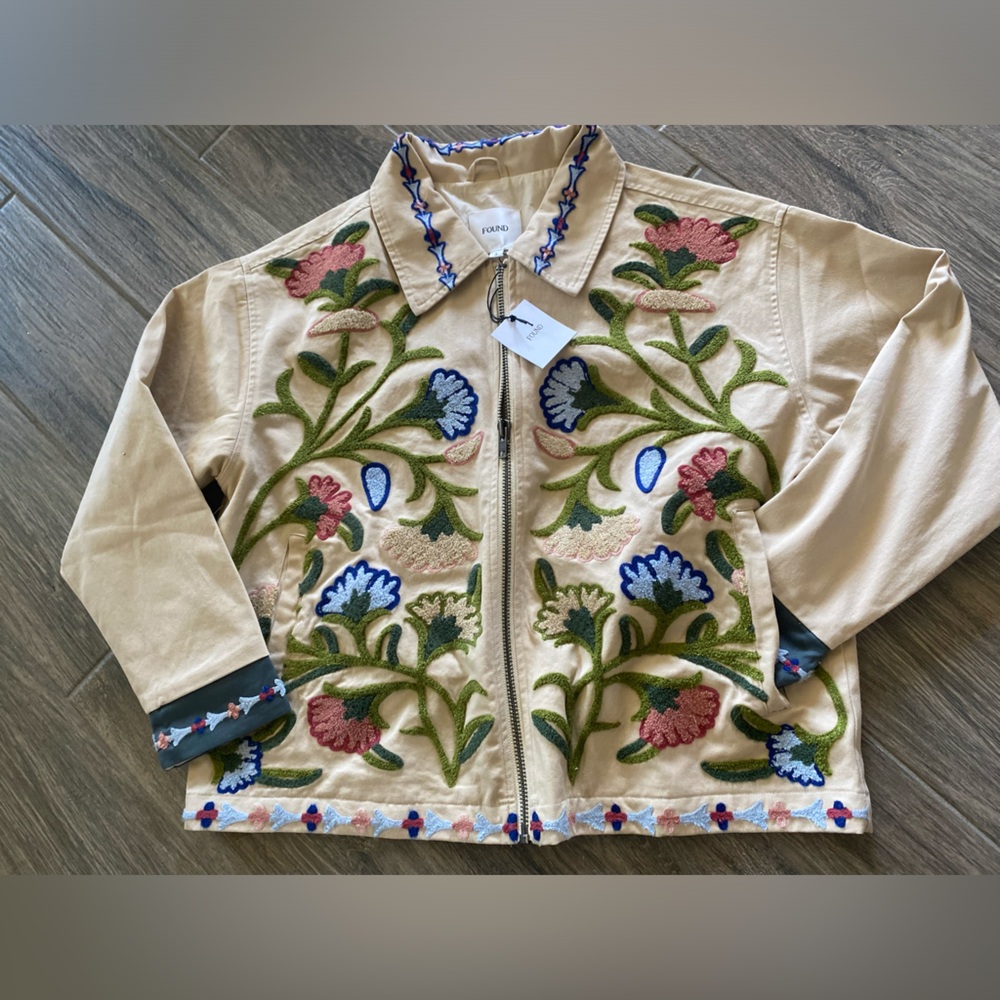 FOUND Floral Zip-Jacket FLORAL EMBROIDERED WORK JACKET in birch NWT Small - Picture 3 of 10